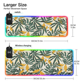 Colorful Tropical Leaves Plants Beige Wireless Charging Mouse Pad for Mobile Phone Extra Large Gaming Mousepad with 13 Lighting Modes Computer Mat for MacBook PC Laptop Desk Office Home Gaming